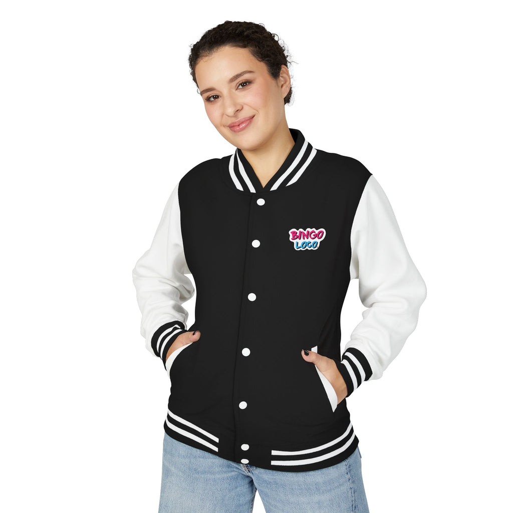 Pink Varsity Letterman Jacket with 'Bingo Logo' Chest Patch