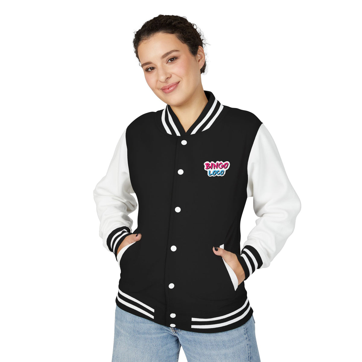 Pink Varsity Letterman Jacket with 'Bingo Logo' Chest Patch